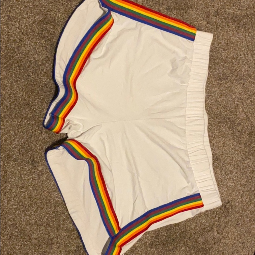 White shorts with rainbow lining